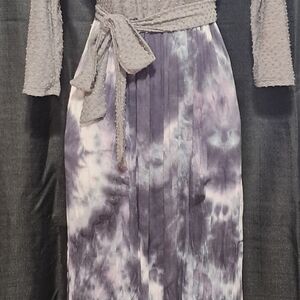 Gray and Purple Tie-Dye Dress with Textured Top